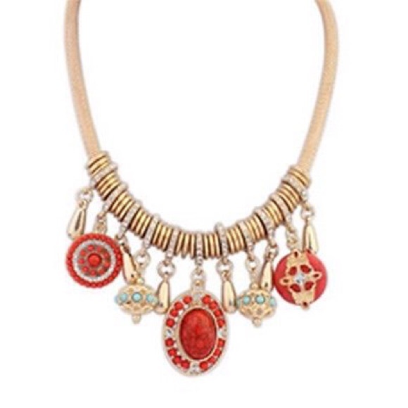 Red 18K Gold Mesh Turquoise Oval Pendant. - Picture 3 of 3