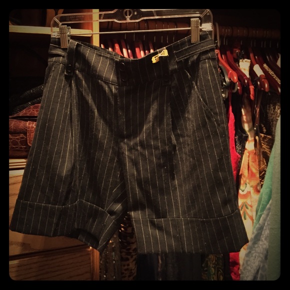 Rachel Roy wool grey w/ ivory pinstripe shorts.