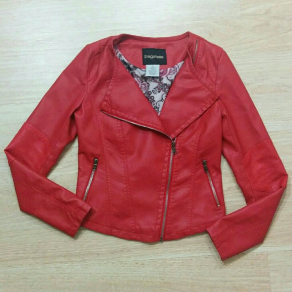 *SOLD* Red Faux Leather Motorcycle Jacket