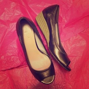 Cole Haan Air Tali dark gold leather wedge