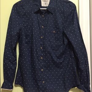 Dark blue polka dotted button up