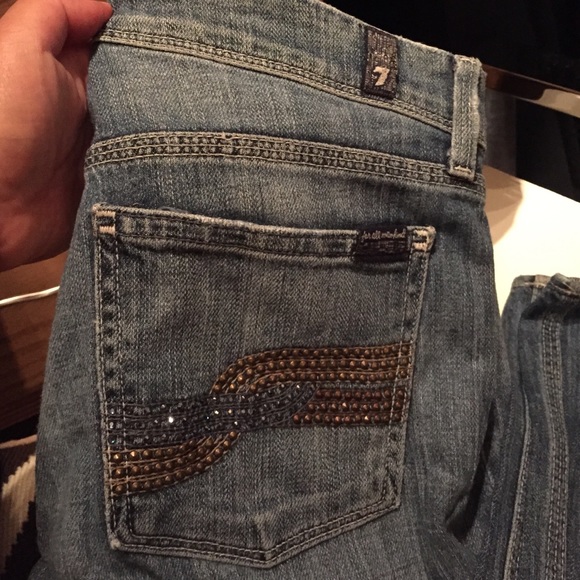 7 for Mankind boot cut jeans w embellished pockets