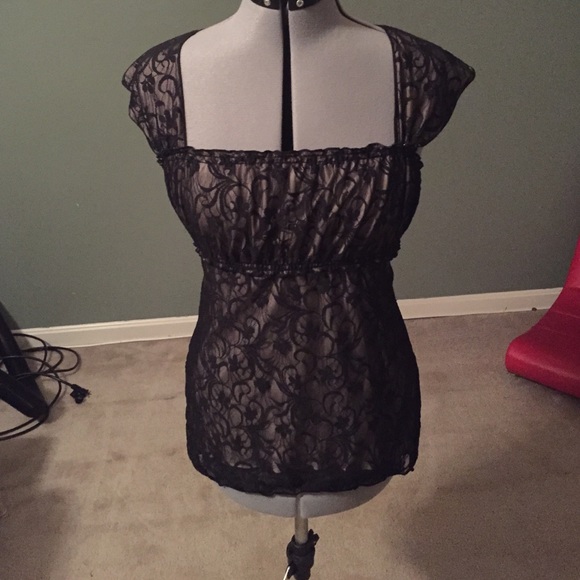 Black lace empire waist top.