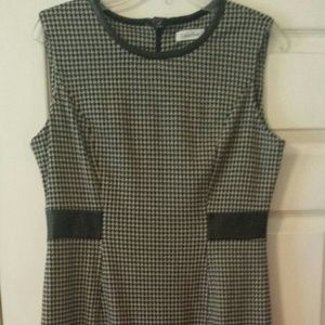 Calvin Klein Houndstooth Leather Accent Dress