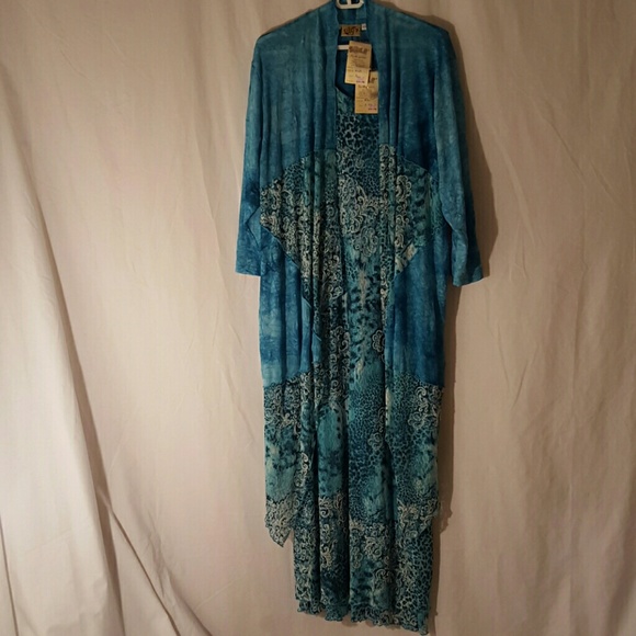 NWT Sole Dress with Cover Up Blue with White Beads