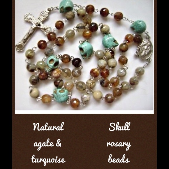 Natural Agate and Turquoise Rosary Beads -GORGEOUS