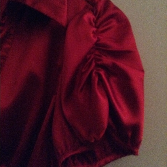 Satin ruffled red blouse with rhinestone buttons - Picture 3 of 4