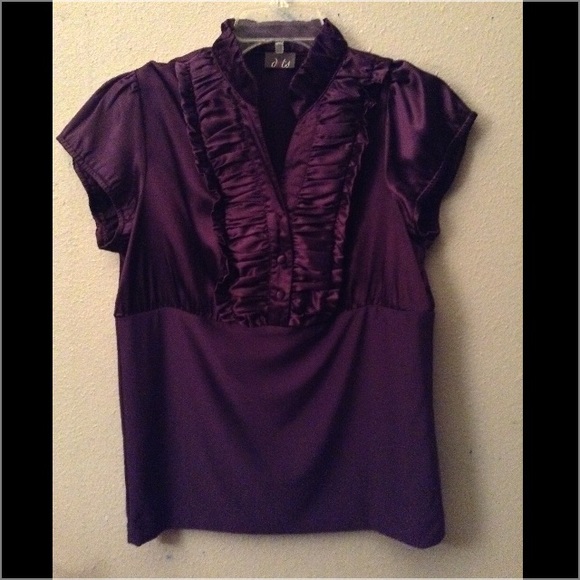 Dark purple/eggplant? Ruffled Half satin blouse.