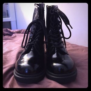 Black pleather lace-up boots