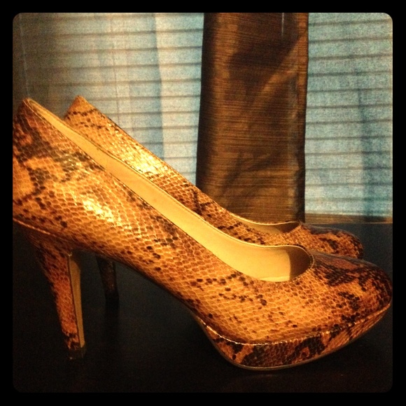 Brown and black snake print platform heels