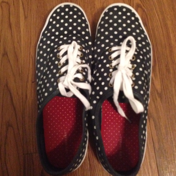 Super cute navy and white Polkadotted shoes