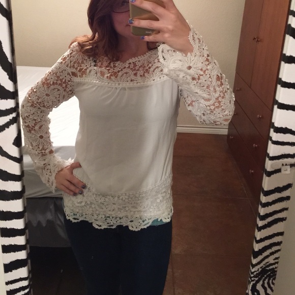 Floral lace and chiffon top