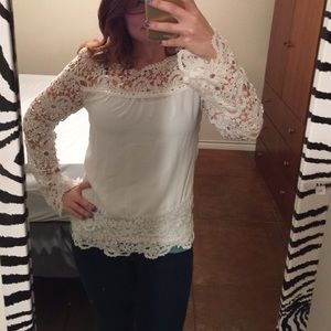 Floral lace and chiffon top