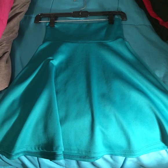 High waisted teal skater skirt