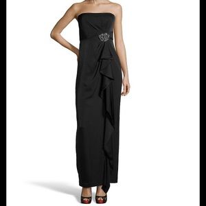 BCBG strapless dress with beautiful brooch.