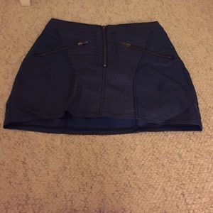 Blue faux leather skirt