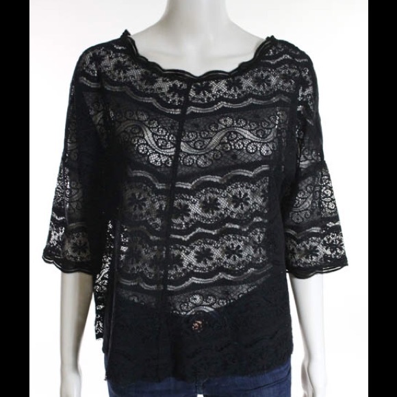 FREE PEOPLE BLACK LACE AUDRINA BLOUSE TOP SZ S - Picture 2 of 4