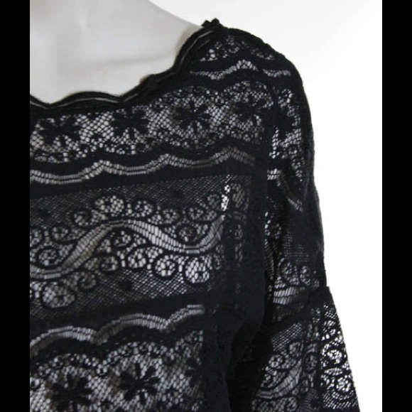 FREE PEOPLE BLACK LACE AUDRINA BLOUSE TOP SZ S - Picture 3 of 4