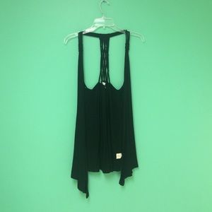 Black open front vest braided strap details