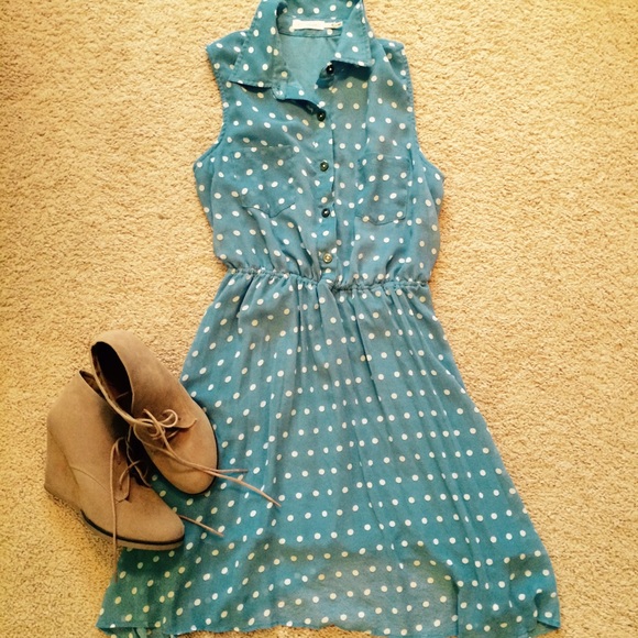 Blue and White Polka Dot Dress
