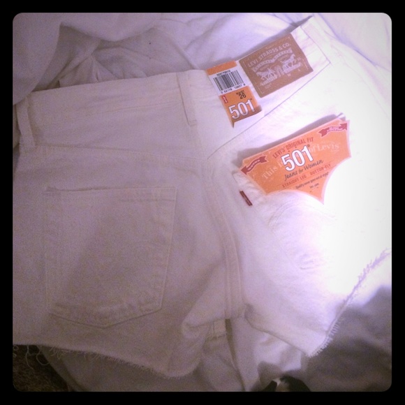 Levi brand high-waisted white shorts