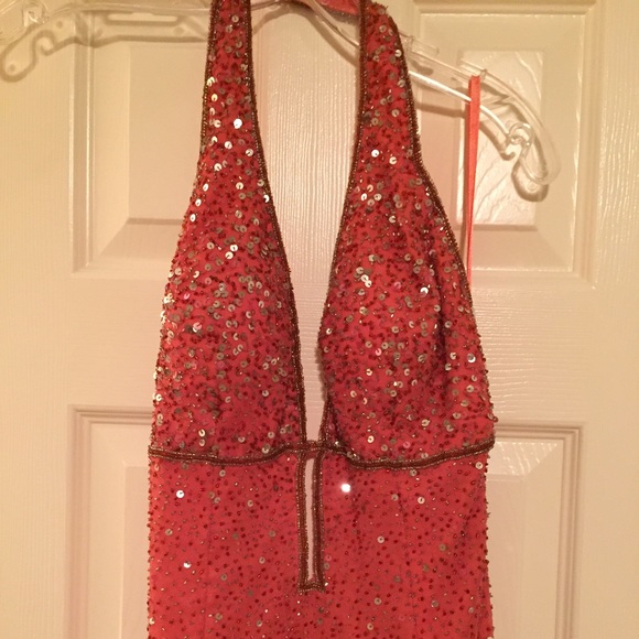 Salmon color sequin pageant prom dress - Picture 2 of 4