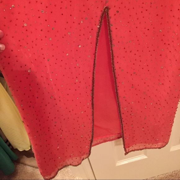 Salmon color sequin pageant prom dress - Picture 3 of 4