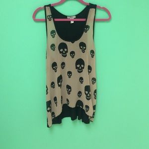 Heart skull chiffon tan and black tank top