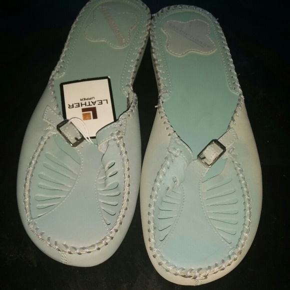 NEW Mint Green Leather Open- heel Slip on