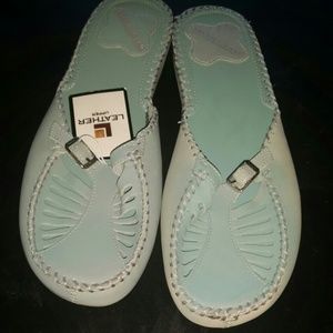 NEW Mint Green Leather Open- heel Slip on