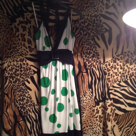 White and green dotted dress
