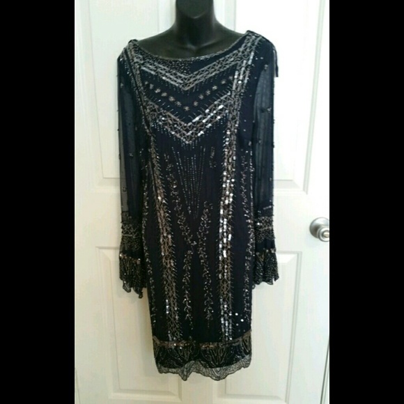 NWT Pizarro nights sequined navy blue dress