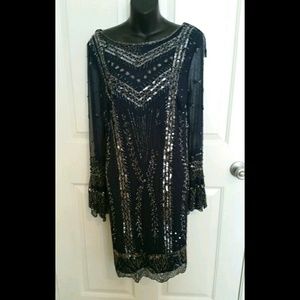 NWT Pizarro nights sequined navy blue dress