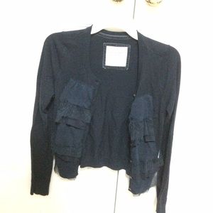 Navy Blue Cardigan with Ruffles