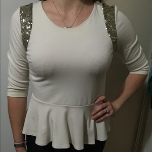Cream peplum top with gold sequence