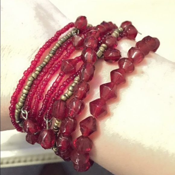 Jewelry - Red & Gold Beaded Stretch Bracelets