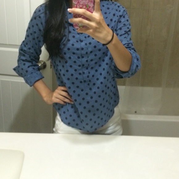 J Crew black and blue polka dot blouse