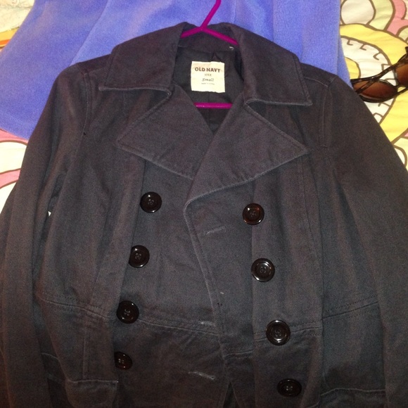 Charcoal-colored denim pea coat