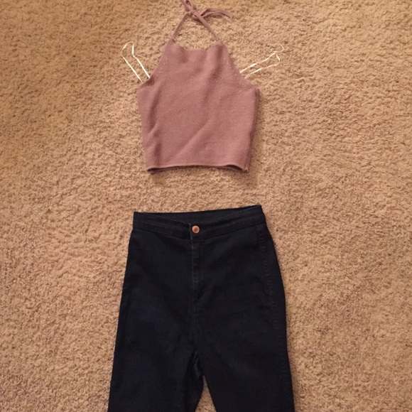 Tan Crochet Halter Top•Brandy High Waisted Bundle