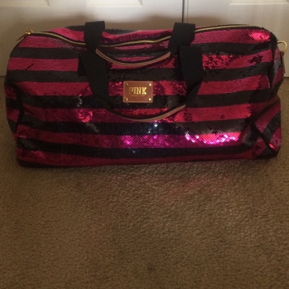 Pink and Black striped sequenced bag.