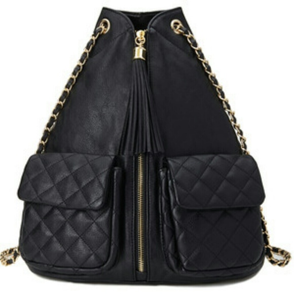 Forever 21 quilted faux black leather backpack