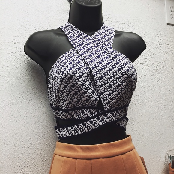 Blue and white crop top