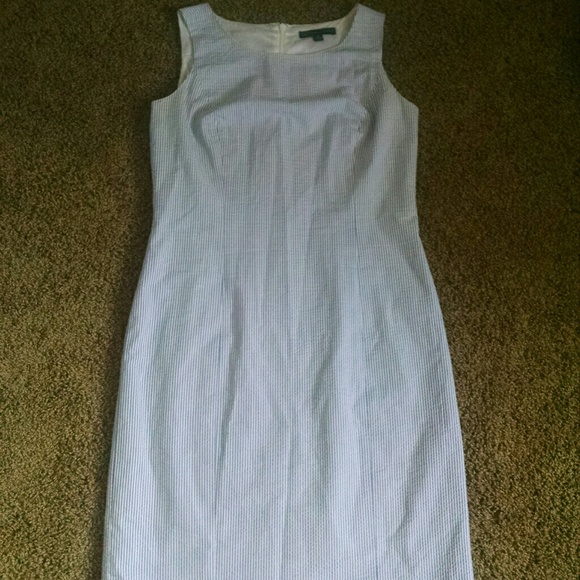 Brooks brothers blue and white seersucker sheath