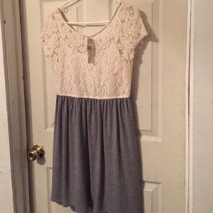 Cute white lace and grey knit dress