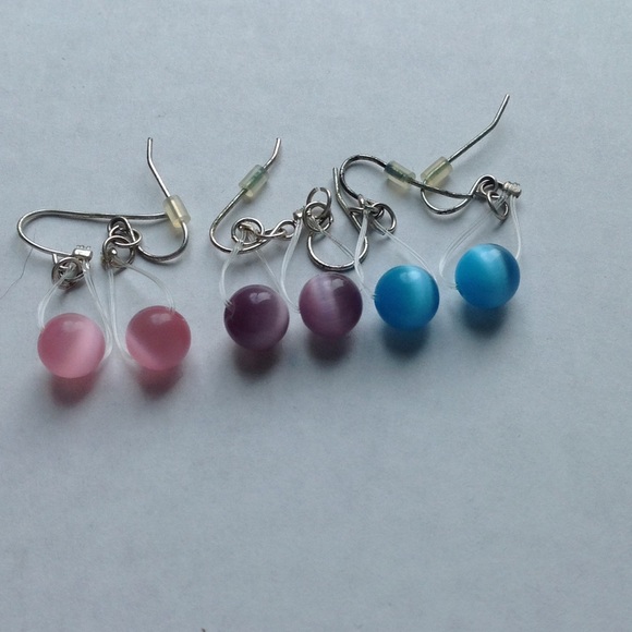 Blue pink and purple dangle earrings