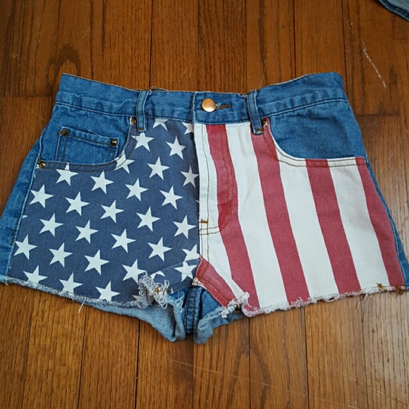 American flag printed jean shorts