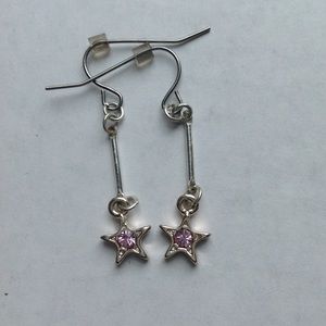 Star dangle earrings with pink rhinestone