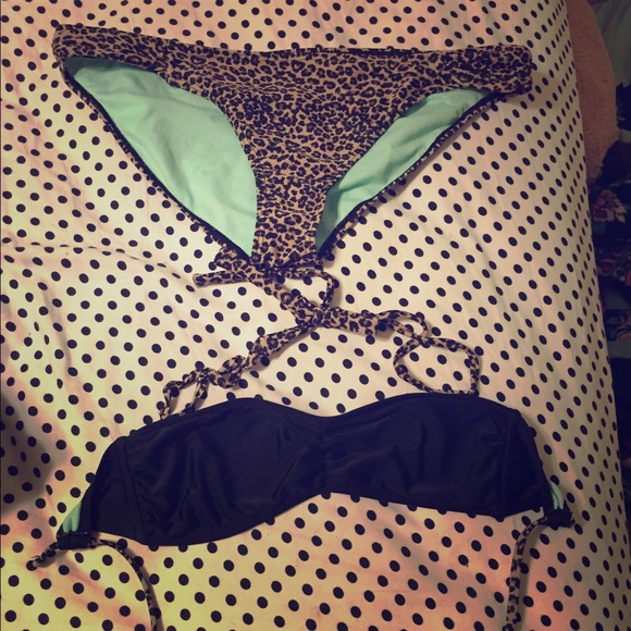 Black and leopard halter bikini
