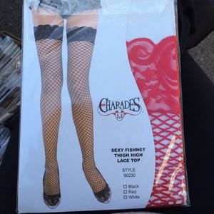 Sexy Red Fishnet Thigh Highs with Lace Top