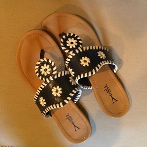 Blue and white jack roger look alike sandals